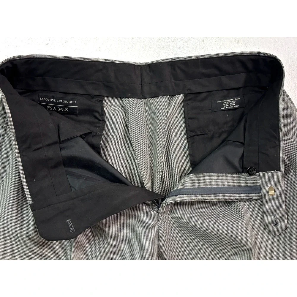 Jos A Bank 38x32‎ Black White Houndstooth Suit Pants 100% Wool Pleated Trousers